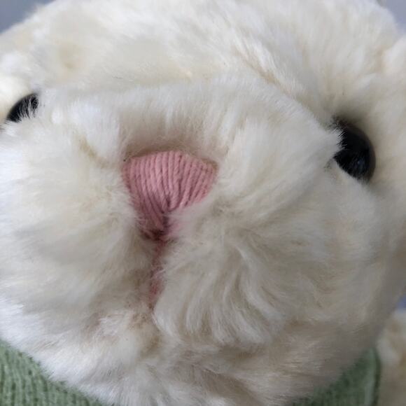 White Bunny Rabbit Plush Green Vest Bendable Ears 15”  Soft Stuffed Animal Toy - Picture 13 of 16